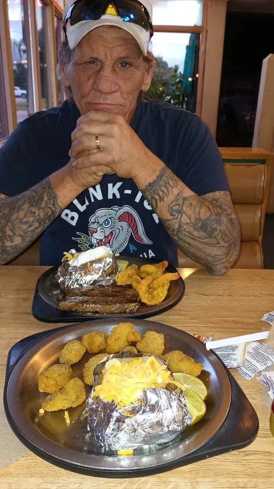 Steak and Shrimp with Baked Potato Side